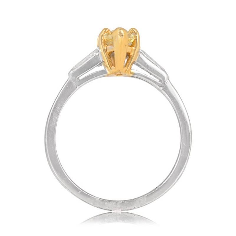 Art Deco GIA 1.01ct Marquise Cut Fancy Yellow Diamond Engagement Ring, Platinum For Sale
