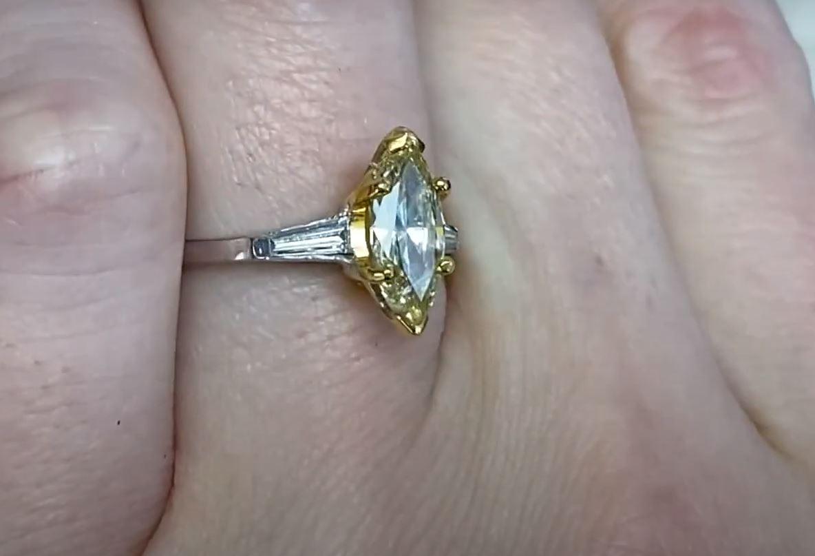 GIA 1.01ct Marquise Cut Fancy Yellow Diamond Engagement Ring, Platinum For Sale 1