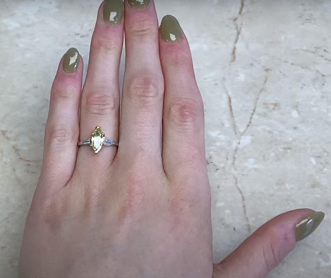 Verlobungsring Fancy (GIA ca. 1,00 Karat) gelber Diamant im Marquise-Schliff im Angebot 1