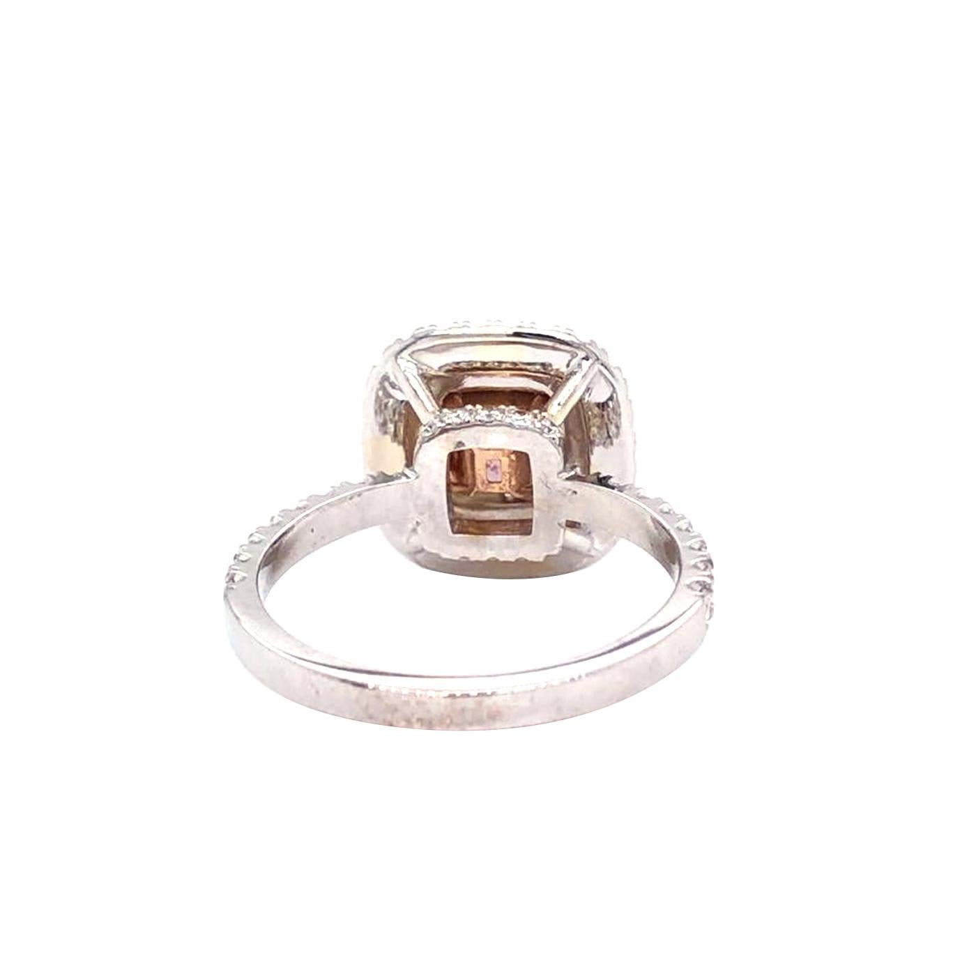 Women's GIA 1.01ct Natural Fancy Intense Purplish Pink Diamond with Cushion Diamond Ring For Sale