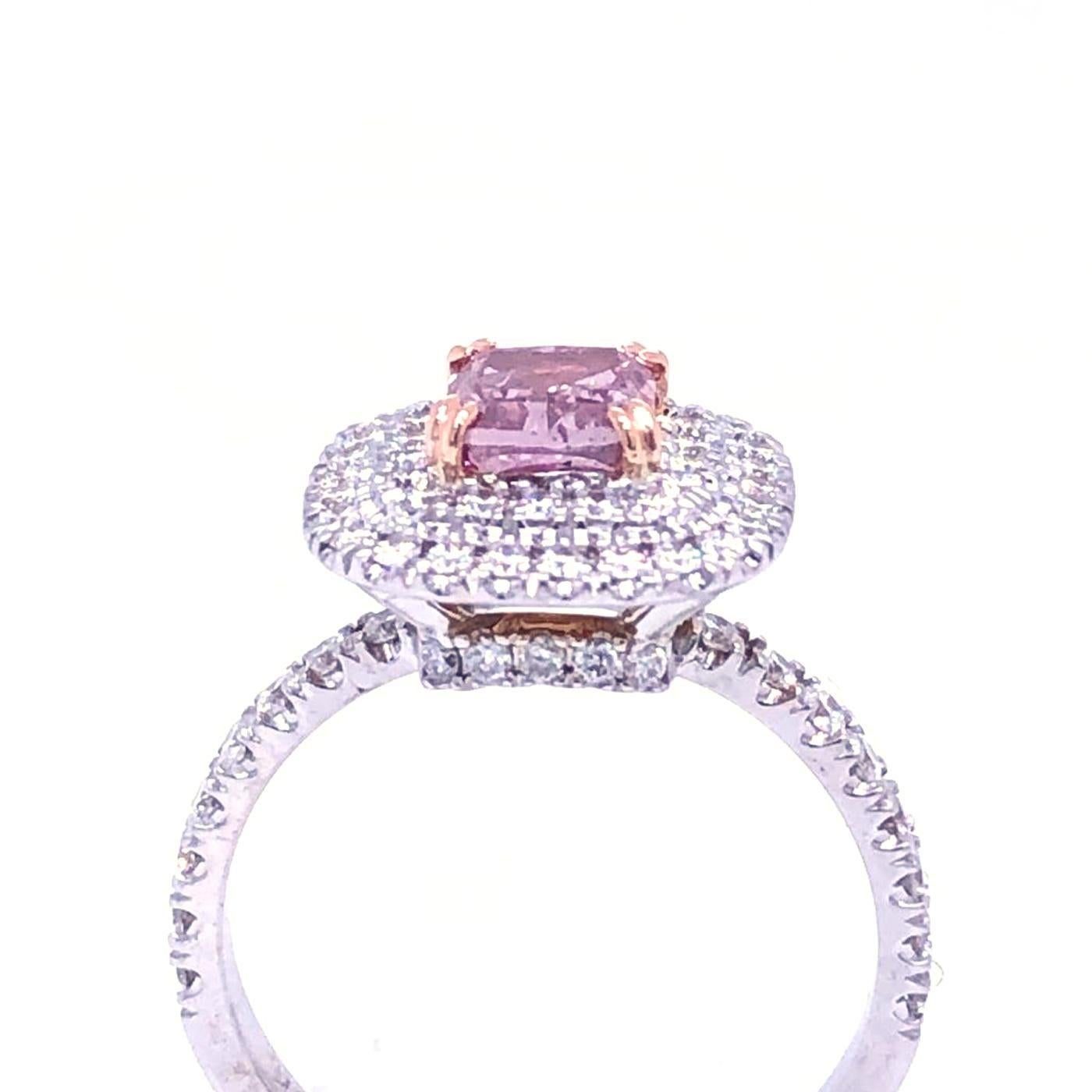 GIA 1.01ct Natural Fancy Intense Purplish Pink Diamond with Cushion Diamond Ring For Sale 2