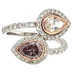 GIA 1.01ct Natural Fancy Purpleish pink Diamond Ring w/1.01ct Pear Shape Diamond