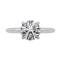 Bague de style Tiffany à 4 griffes en or blanc 14 carats avec diamant rond naturel de 1,01 carat certifié GIA