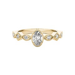 GIA 1.01ct Oval Art Deco Mixed-Cut Geometric Bezel Yellow Gold Diamond Ring
