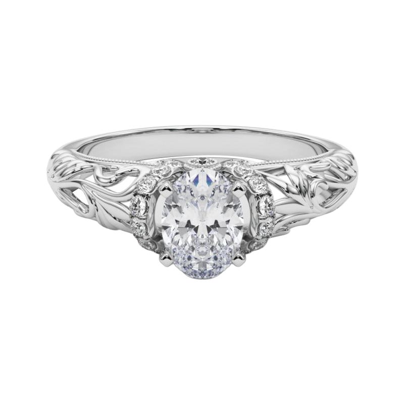 GIA 1.01ct Ovale Chevron Halo Filigrana Floreale  Anello con diamante