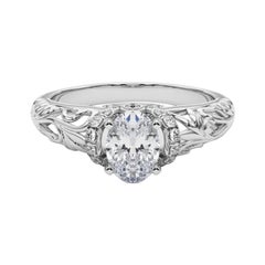 GIA 1.01ct Ovale Chevron Halo Filigrana Floreale  Anello con diamante