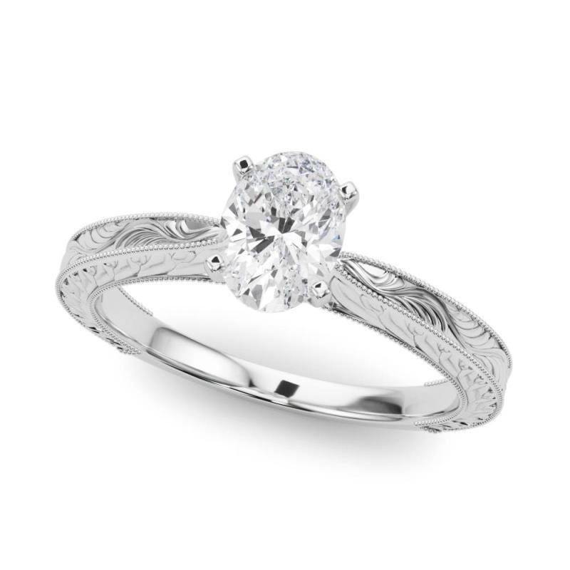 Oval Cut GIA 1.01ct Oval Classic Solitaire Antique Engraved Diamond Ring For Sale