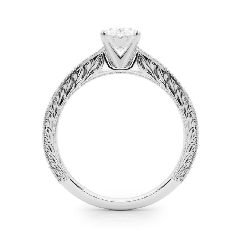 GIA 1.01ct Oval Classic Solitaire Antique Engraved Diamond Ring In New Condition For Sale In New York, NY