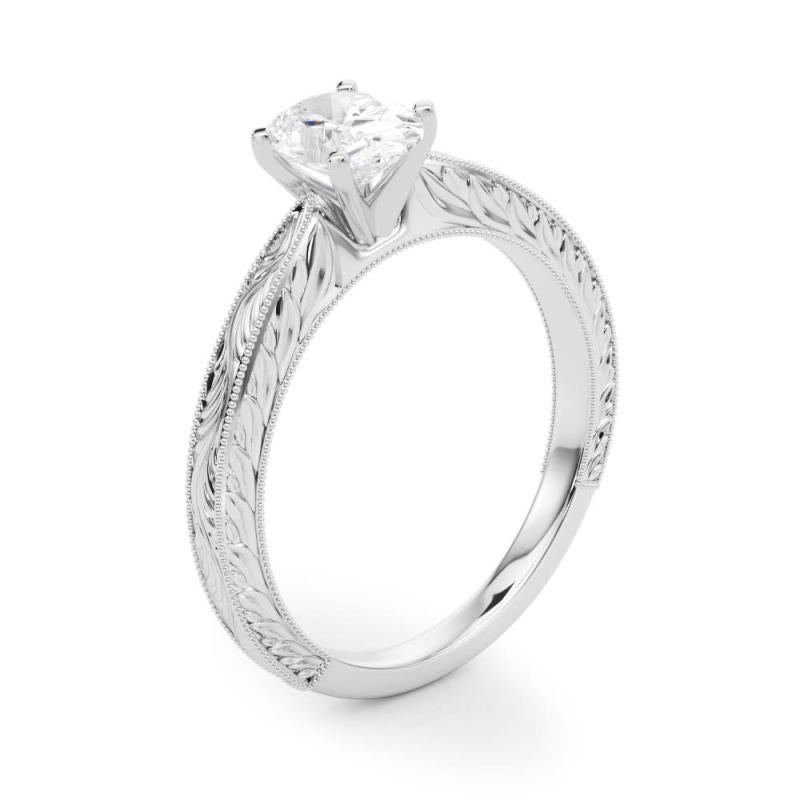 GIA 1.01ct Oval Classic Solitaire Antique Engraved Diamond Ring For Sale 1