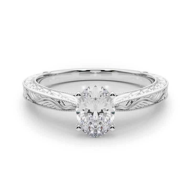 GIA 1.01ct Oval Classic Solitaire Antique Engraved Diamond Ring