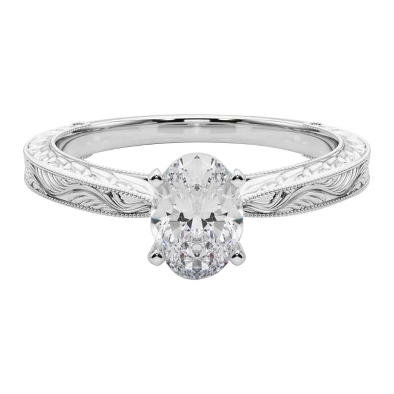 GIA 1.01ct Oval Klassisch Solitär Antik Graviert Diamantring im Angebot