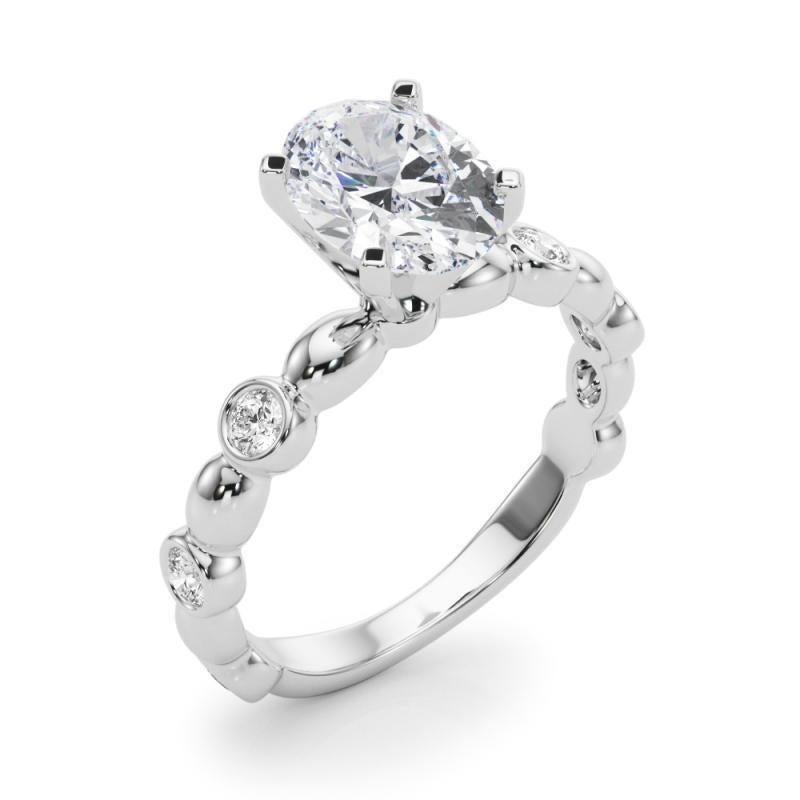 GIA 1.01ct Oval Side Stone Bezel Band Solitaire Diamond Ring Pour femmes en vente
