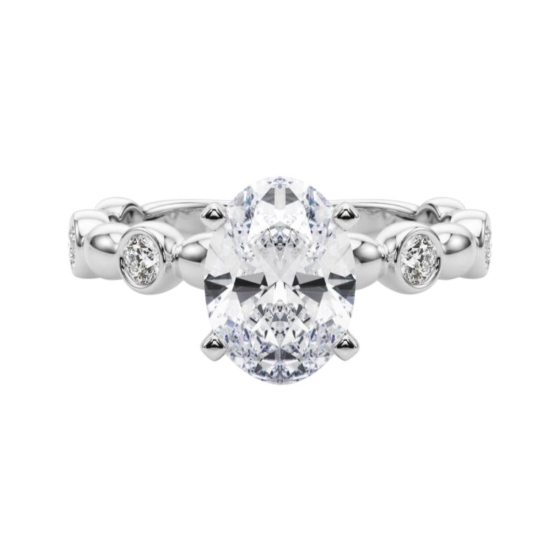 GIA 1.01ct Oval Side Stone Bezel Band Solitaire Diamond Ring