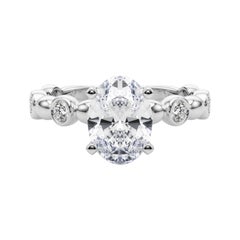 GIA 1.01ct Oval Side Stone Bezel Band Solitaire Diamond Ring