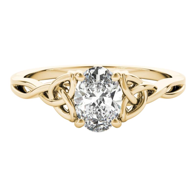 GIA 1.01ct Oval Solitaire Openwork Celtic Knot 18K Yellow Gold Diamond Ring