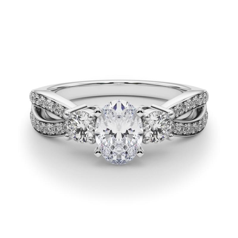 GIA 1,01ct Oval Drei-Stein Split Shank Pave 18K Weißgold Diamantring