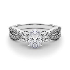 GIA 1,01ct Oval Drei-Stein Split Shank Pave 18K Weißgold Diamantring