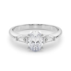 GIA 1.01ct Oval Three-Stone Tapered Baguette  Diamond Ring