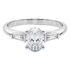 GIA 1.01ct Oval Three-Stone Tapered Baguette  Diamond Ring