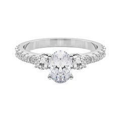 GIA 1.01ct Oval Three-Stone with Diamond Shank 18K White Gold Diamond Ring