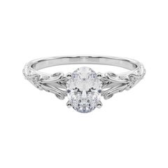 GIA 1,01ct Oval Vintage 3-Stone Heart & Vine Anello di diamanti in oro bianco 18K