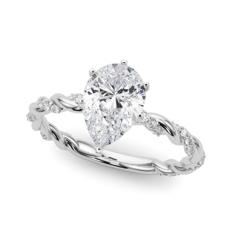 Taglio a goccia GIA 1.01ct Pear Micro Pave - Fascia a treccia ritorta  Anello con diamante in vendita