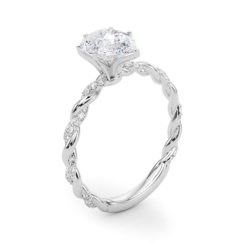 GIA 1.01ct Pear Micro Pave - Fascia a treccia ritorta  Anello con diamante in vendita 1