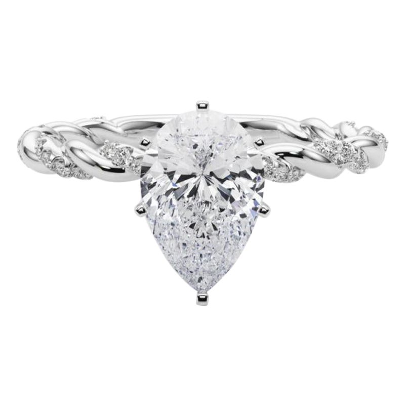 GIA 1.01ct Pear Micro Pave - Fascia a treccia ritorta  Anello con diamante