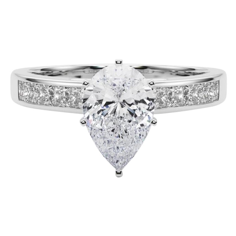 GIA 1,01ct Pear Princess Channel Solitaire Center Diamond Ring