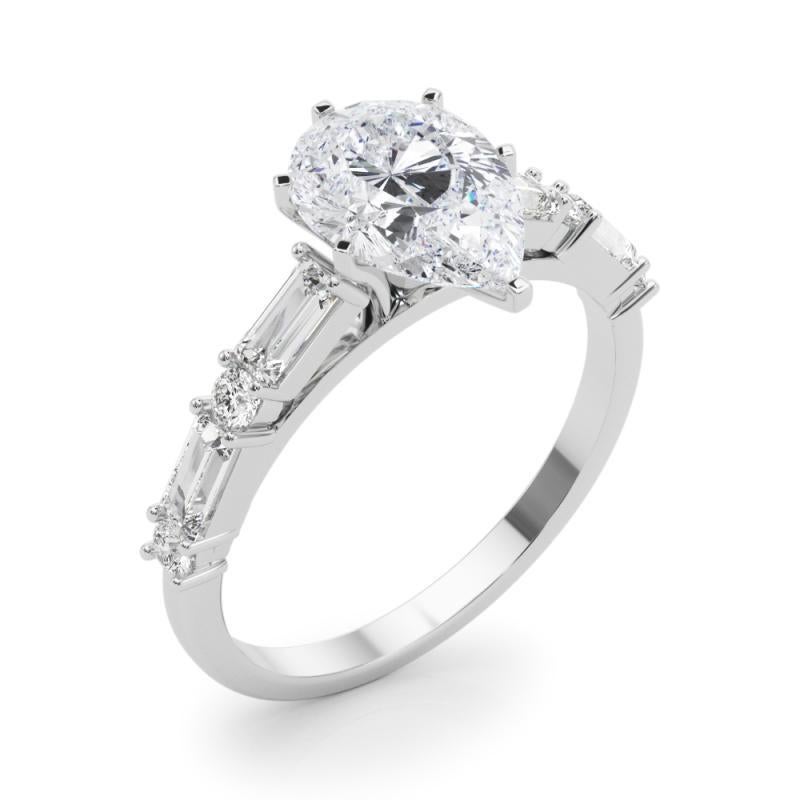 GIA 1.01ct Pear Round & Baguette Channel Band Bague diamant en or blanc 18K Pour femmes en vente