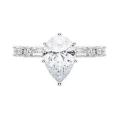 GIA 1.01ct Pear Round & Baguette Channel Band Bague diamant en or blanc 18K