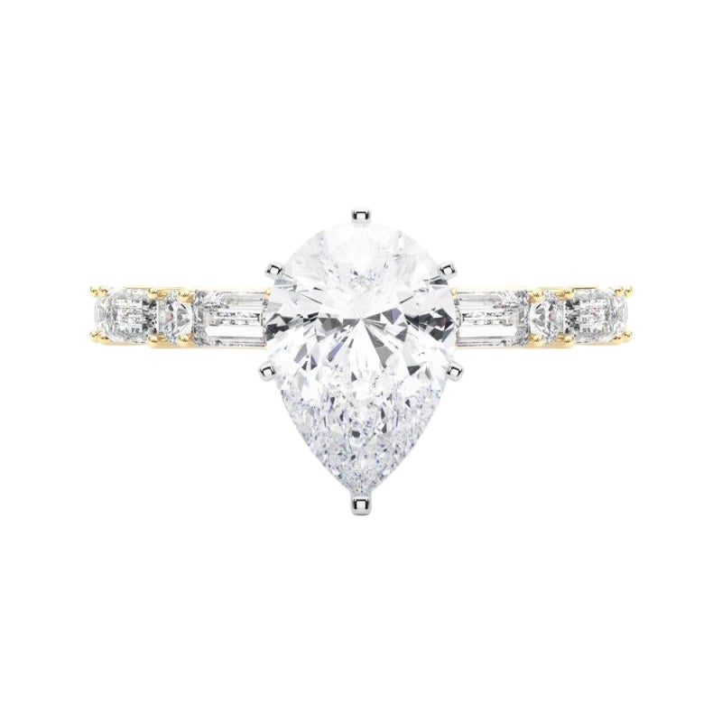 GIA 1,01ct Pear Round & Baguette Channel Band Anello con diamanti in oro giallo 18K