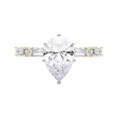 GIA 1.01ct Pear Round & Baguette Channel Band 18K Yellow Gold Diamond Ring