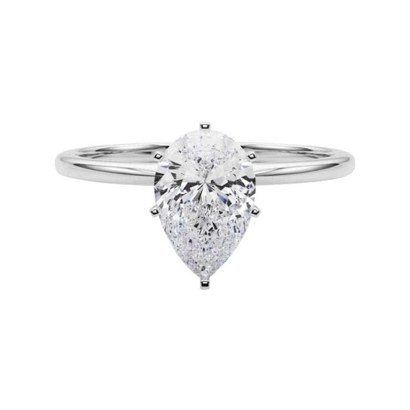 GIA 1.01ct Pear Slim Band Prong Set Solitario  Anello con diamante