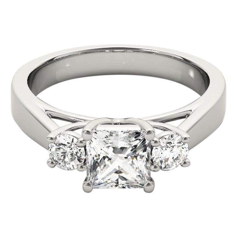 GIA 1,01ct Princess 3-Stone Past, Present & Future Anello di diamanti in oro bianco 18K