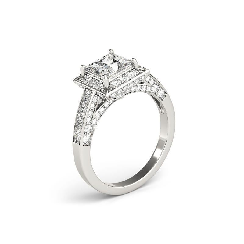 Donna GIA 1,01ct Anello con diamante aureolato a principessa nascosto nella cattedrale in oro bianco 18 carati in vendita