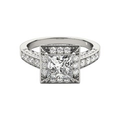 GIA 1,01ct Anello con diamante aureolato a principessa nascosto nella cattedrale in oro bianco 18 carati