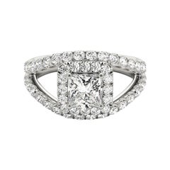 GIA 1,01ct Princess Halo Split Shank Double Band Anello con diamanti in oro bianco 18K