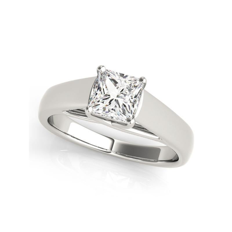 GIA 1,01ct Prinzessin Solitär Kathedrale flache Band 18K Weißgold Diamantring (Carréschliff) im Angebot