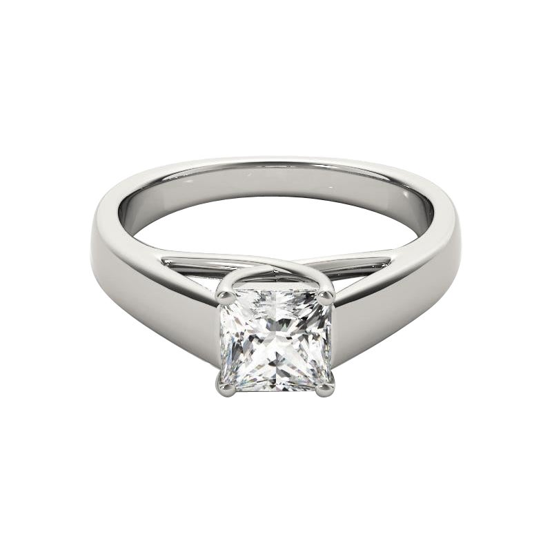 GIA 1,01ct Principessa Solitario Cathedral Flat Band Anello con diamanti in oro bianco 18K