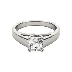 GIA 1.01ct Princess Solitaire Cathedral Flat Band 18K White Gold Diamond Ring