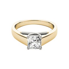 GIA 1.01ct Princess Solitaire Cathedral Flat Band 18K Yellow Gold Diamond Ring