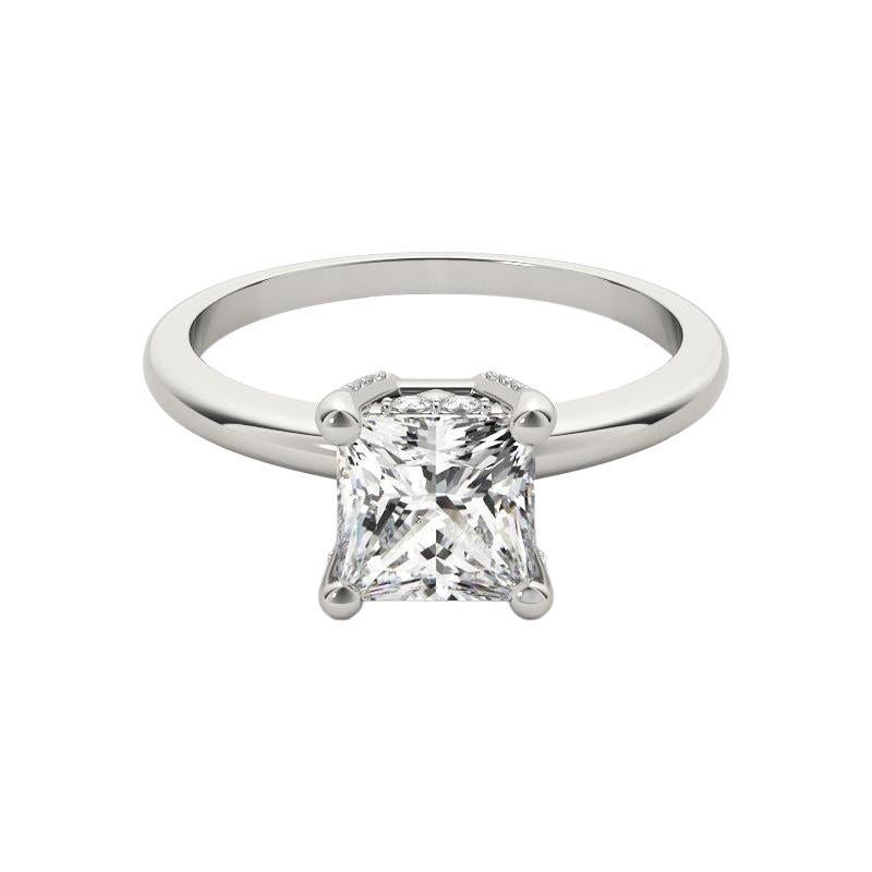 GIA 1.01ct Princess Solitaire & Halo caché Pave  Bague en diamant