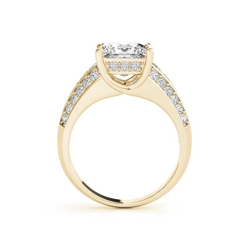 GIA 1,01ct Anillo de diamantes de oro amarillo con solitaria princesa de varias filas y caña biselada en Nuevo estado para la venta en New York, NY
