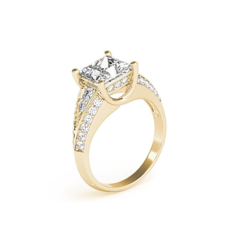 GIA 1.01ct Prinzessin Solitär Multi-Row Beveled Shank Gelbgold Diamantring Damen im Angebot