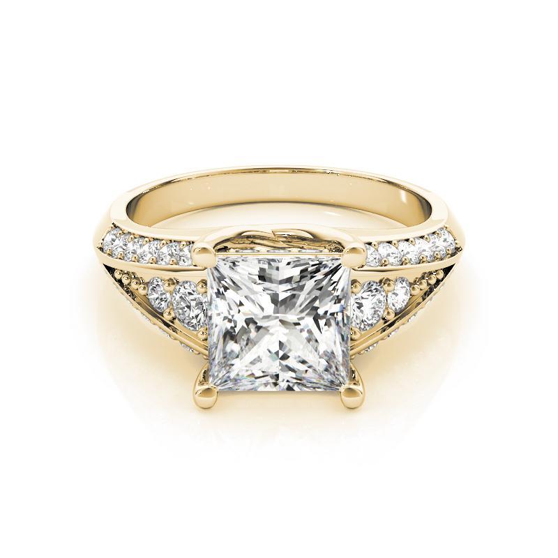 GIA 1,01ct Prinzessin Solitär Multi-Row Beveled Shank Gelbgold Diamantring