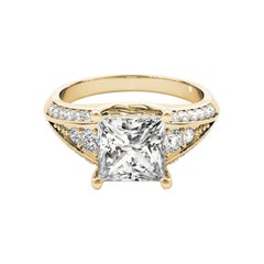 GIA 1,01ct Anillo de diamantes de oro amarillo con solitaria princesa de varias filas y caña biselada