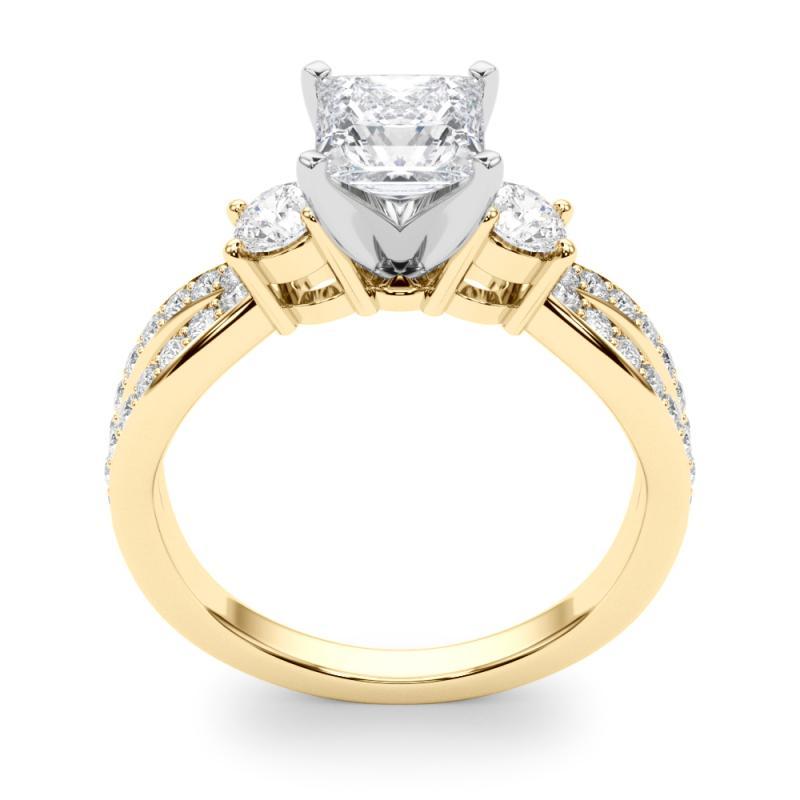 Donna GIA 1,01ct Anello con diamanti a tre pietre Princess Split Shank Pave in oro giallo 18K in vendita