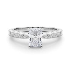 GIA 1.01ct Radiant Classic Solitaire Antique Gravé Bague diamant en or blanc