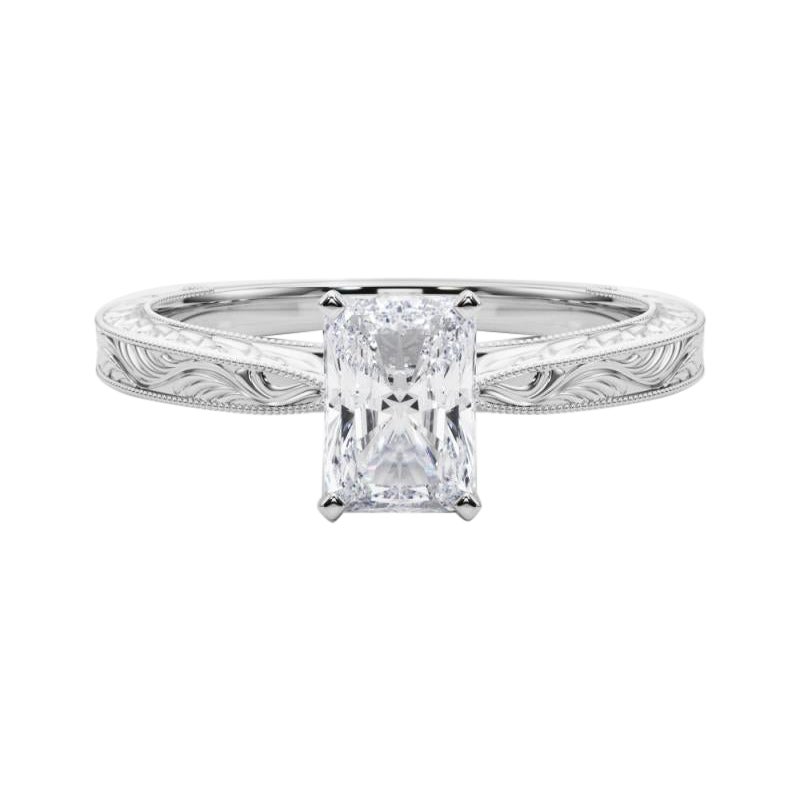 GIA 1.01ct Radiant Classic Solitaire Antique Engraved White Gold Diamond Ring